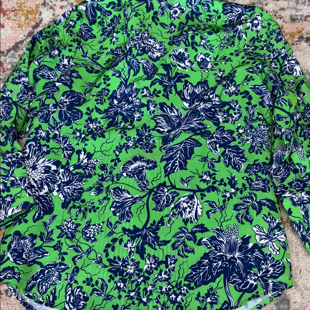 Gretchen Scott Designs Green and Navy Floral boyfriend English garden Shirt New - Picture 4 of 4